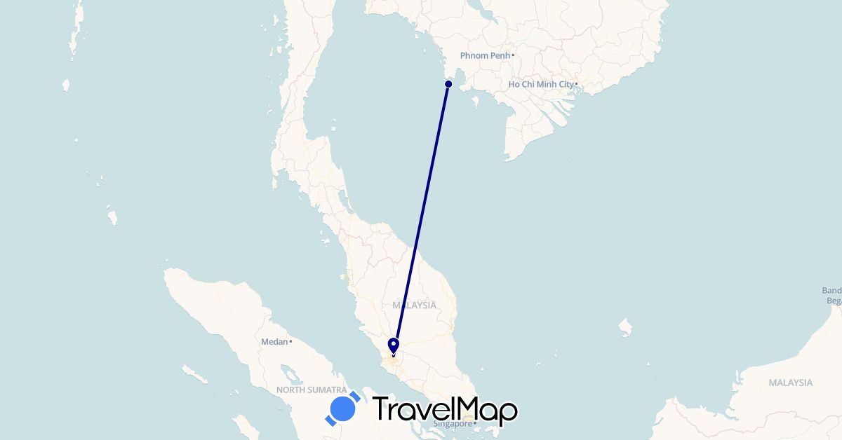 TravelMap itinerary: driving in Cambodia, Malaysia (Asia)